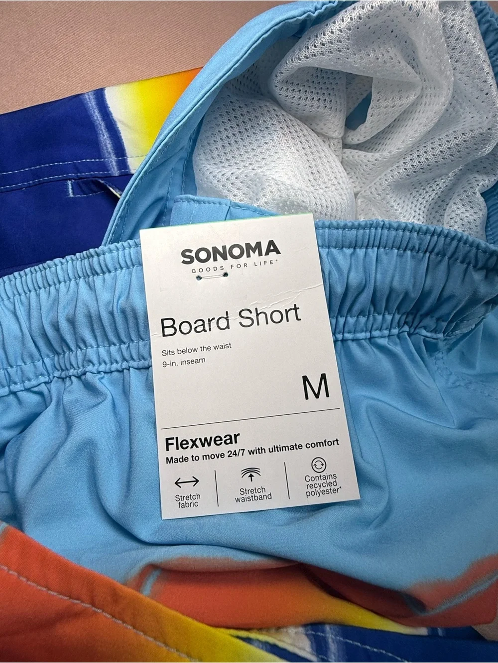 Sonoma Men's Board Short Multicolor Stripes Swim Trunks Bathing Suit Size M NWT